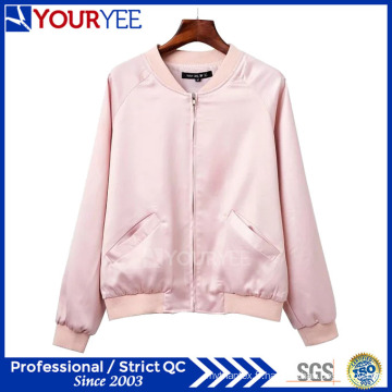 Fashion Stand Collar Baseball Satin Womens Bomber Jacket (YBJ114)